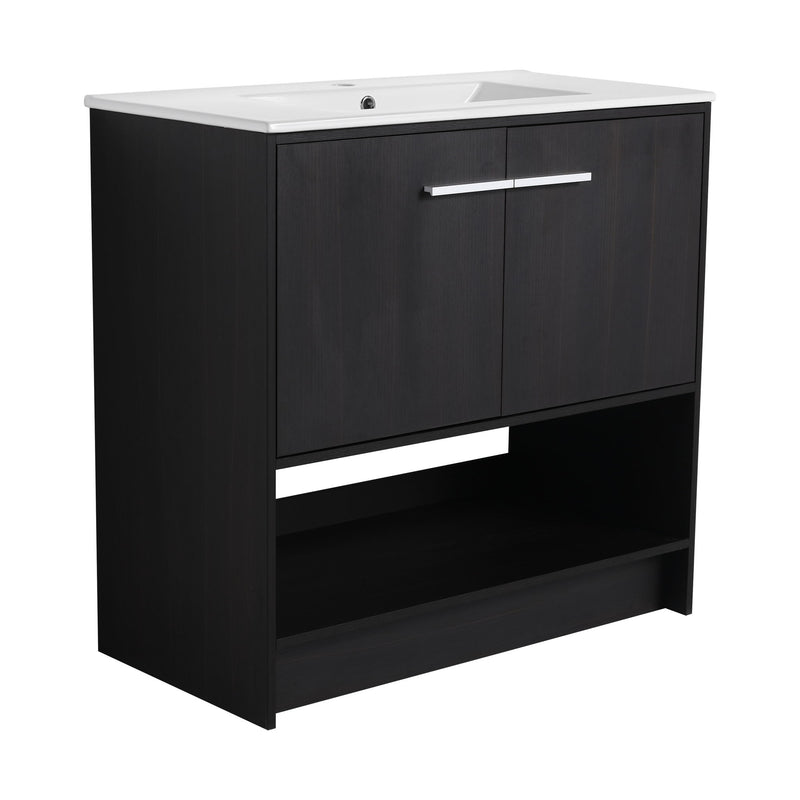 Modern Bathroom Vanity With Ceramic Sink, Freestanding Cabinet, Soft Closing Doors