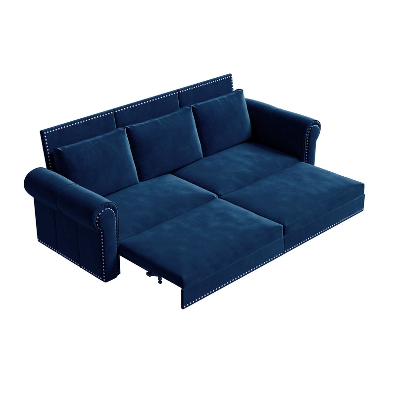 3 In 1 Convertible Sleeper Sofa With Nailhead Trim & Rolled Arm