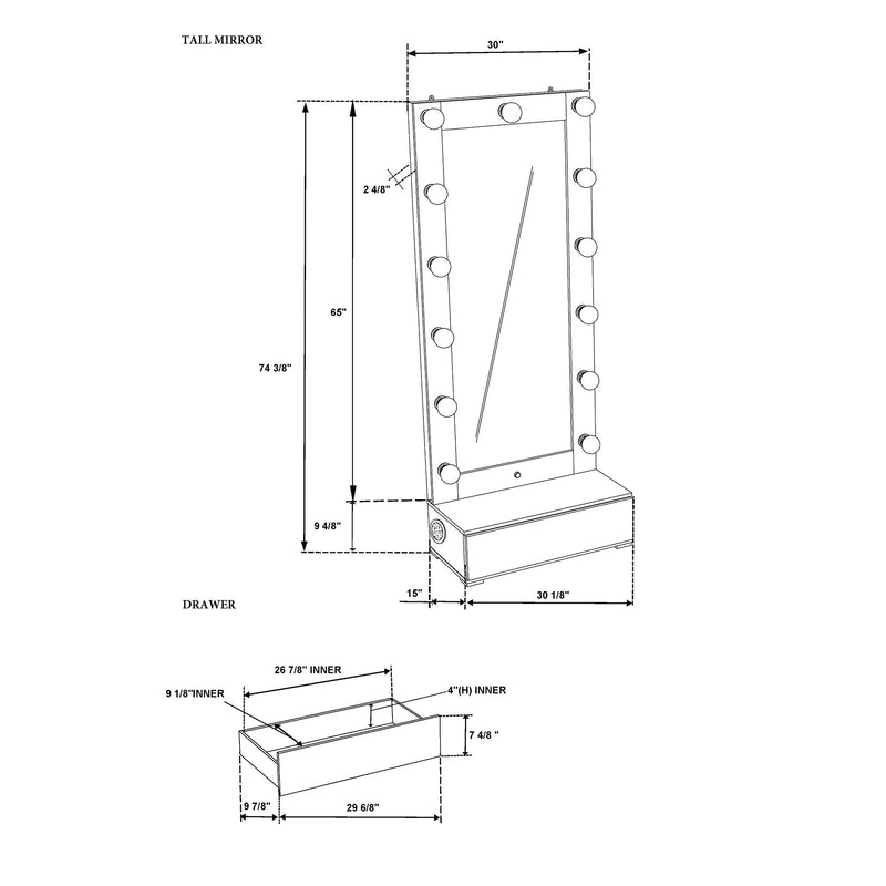 Elisa - Narrow Tall Mirror With Speaker And Drawer