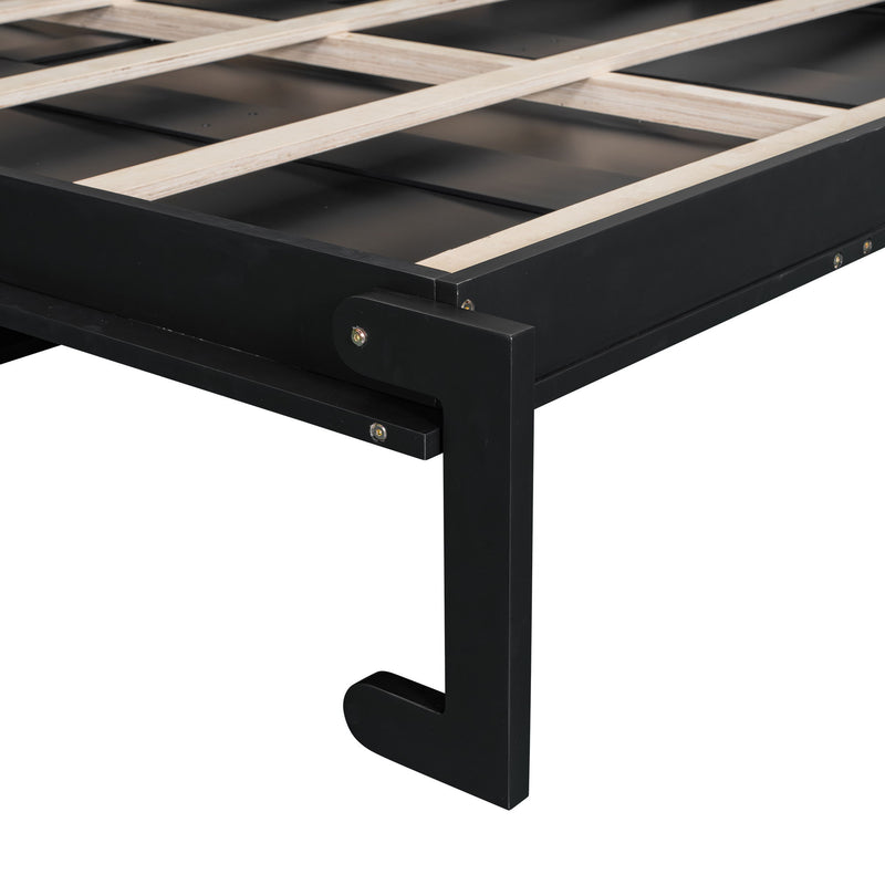 French Style Murphy Platform Bed With Shelf, Side Cabinets, Drawers And LED