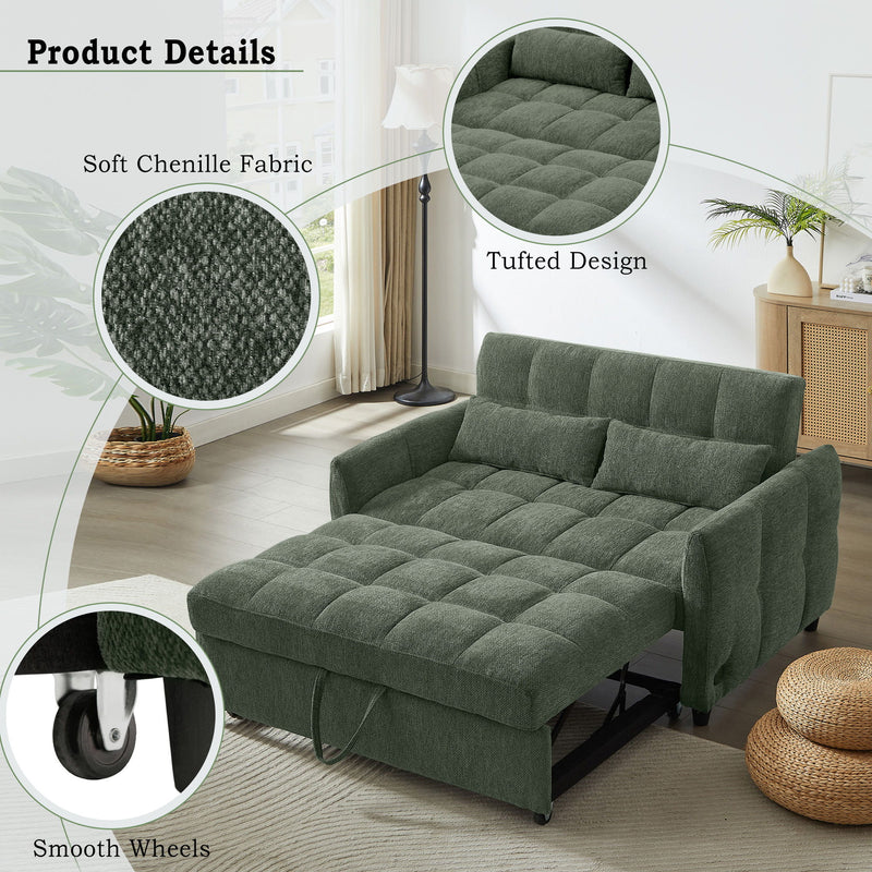 Loveseat Sofa Pull-Out Bed With Adjustable Backrest, 3 USB Ports And 2 Lumbar Pillows For Living Room