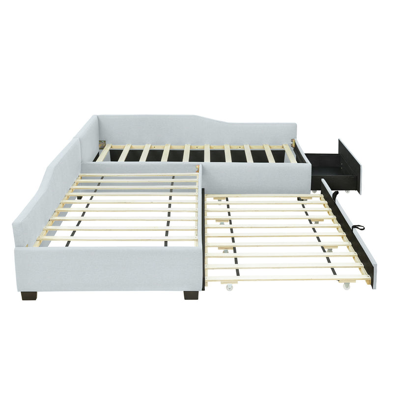 Upholstered Double Daybed With Trundle And Drawer