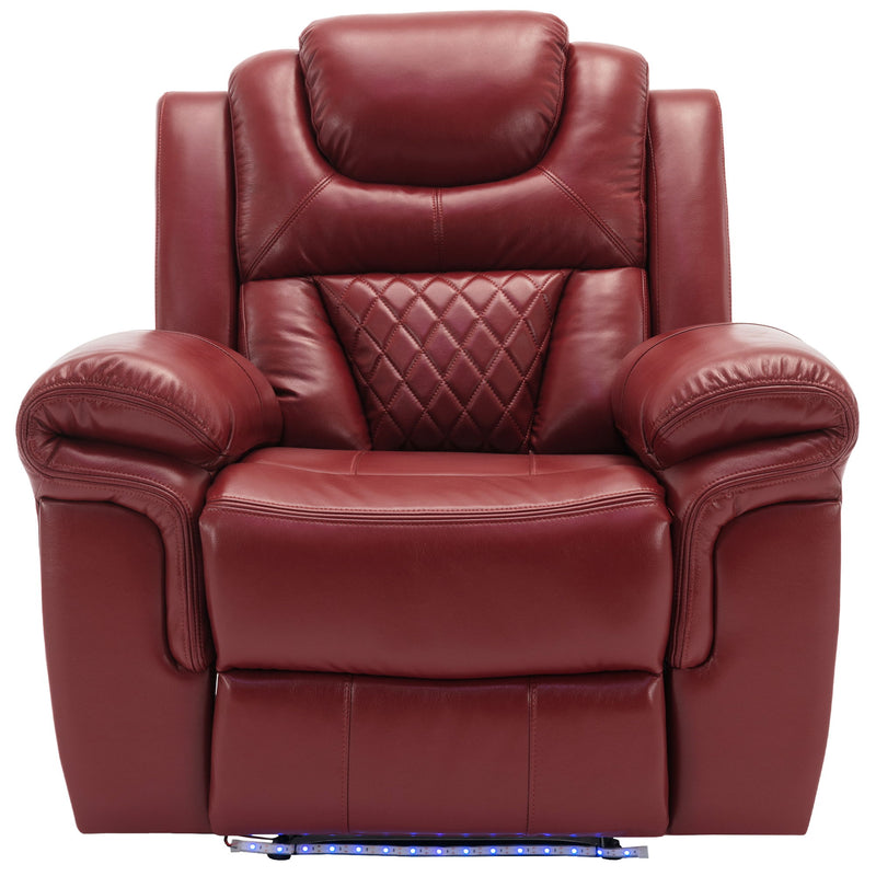 3 Pieces Recliner Sofa Sets Home Theater Seating Manual Recliner Chair With Center Console And LED Light Strip For Living Room