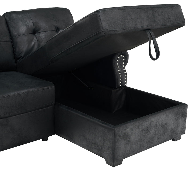 U Shape Sectional Sleeper Sofa With Pull Out Bed And Storage Chaise - Black