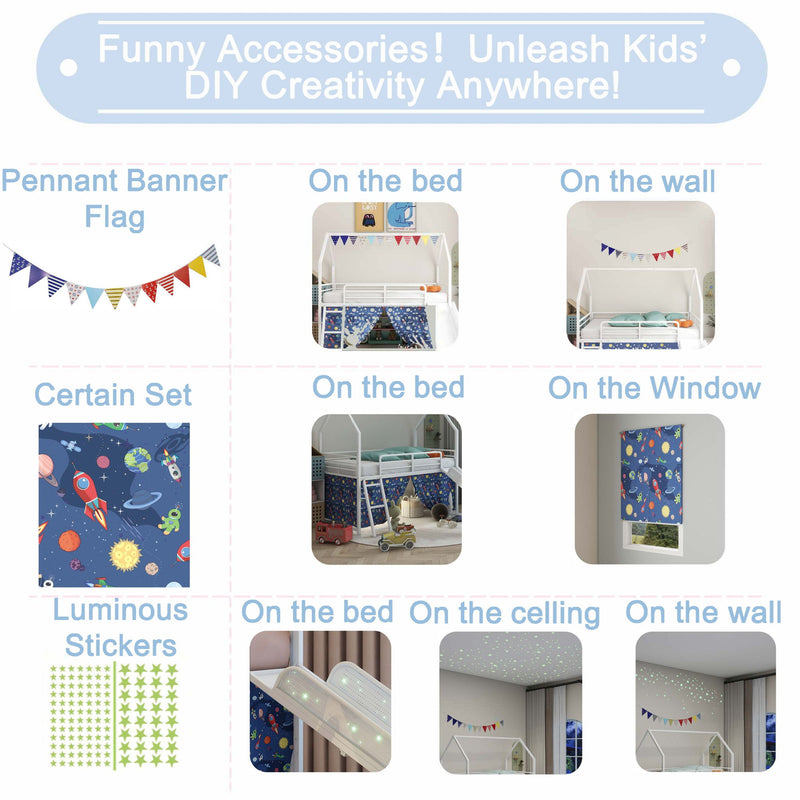 Jack - House Loft Bed With Slide And Curtain Set