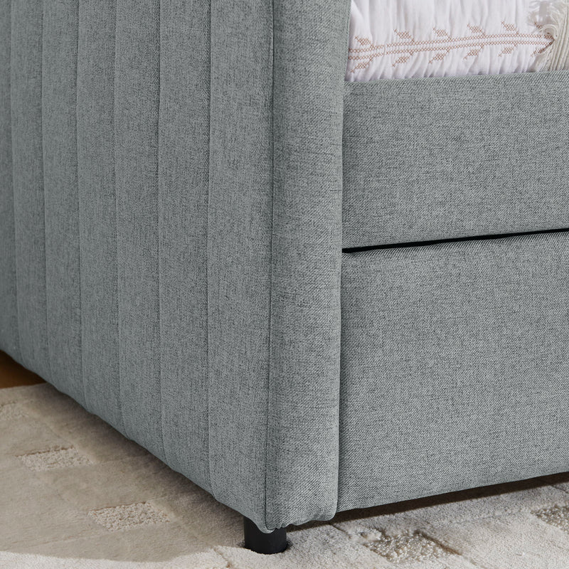 Upholstered Daybed With Trundle With Vertical Stripes