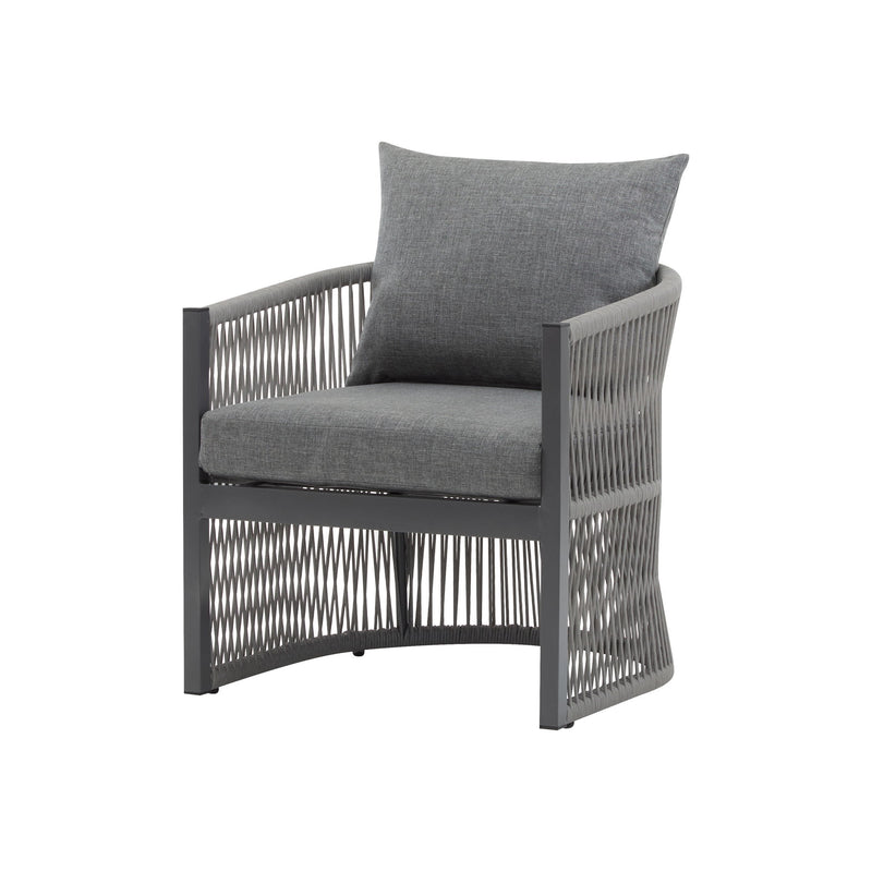 Modern Curved Aluminum Lounge Chair With Stylish Rope Weave Design And Cushioned Comfort For Outdoor