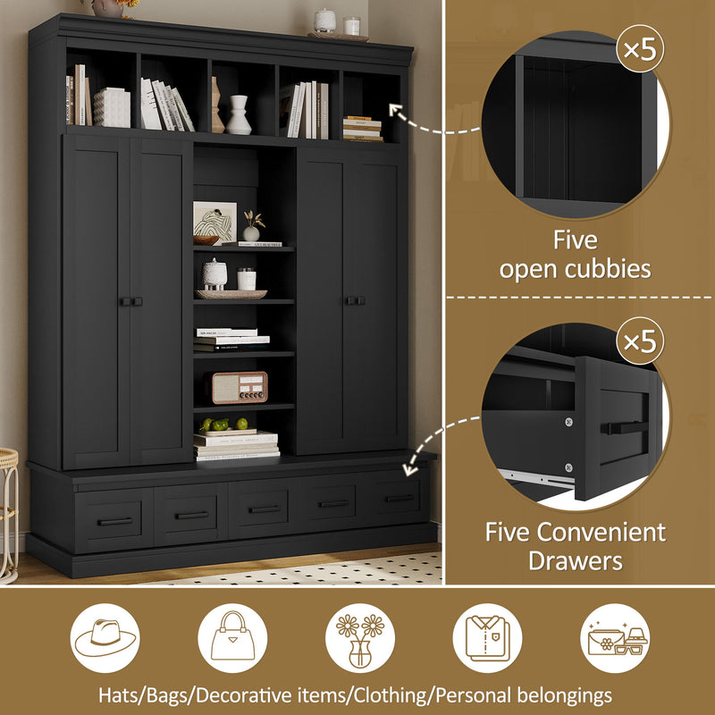 Hall Tree & Bench And 5 Storage Cubbies
