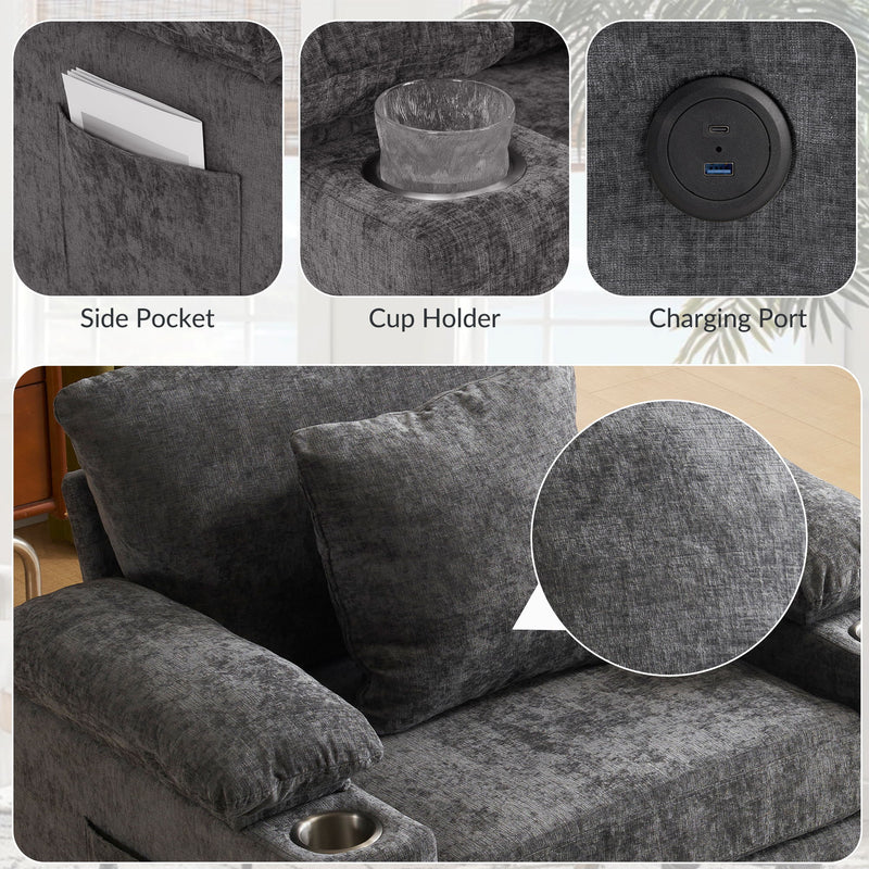 Modern Oversized Chair With Ottoman, Cupholders And USB Charging Ports