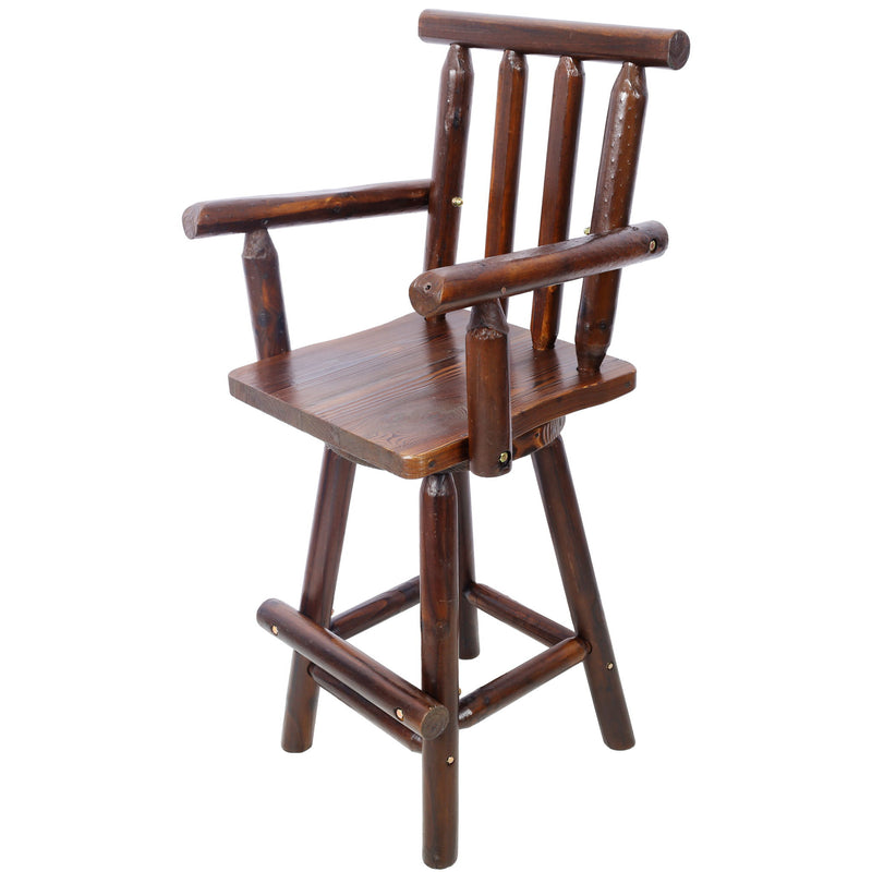 Rustic Bar Stool, Fir Wood Construction, Wide Armrest