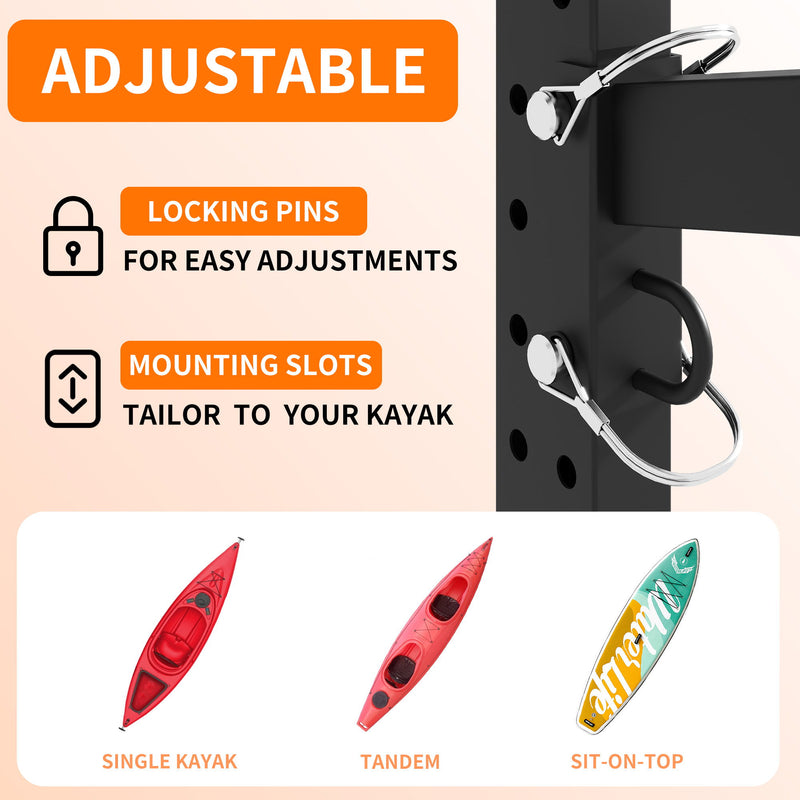 Freestanding Kayak Storage Rack With Lockable Wheels For Kayak, Canoe, Sup & Surfboard