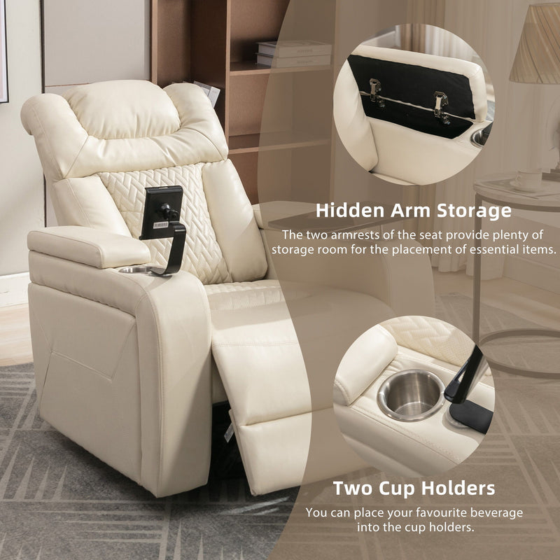 270 Degree Swivel Power Recliner With Tray Table, Phone Holder, Cup Holder, USB Port