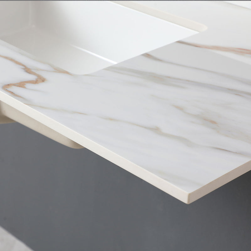 Elegant Vanity Top With Undermount Sink And Backsplash, Sintered Stone