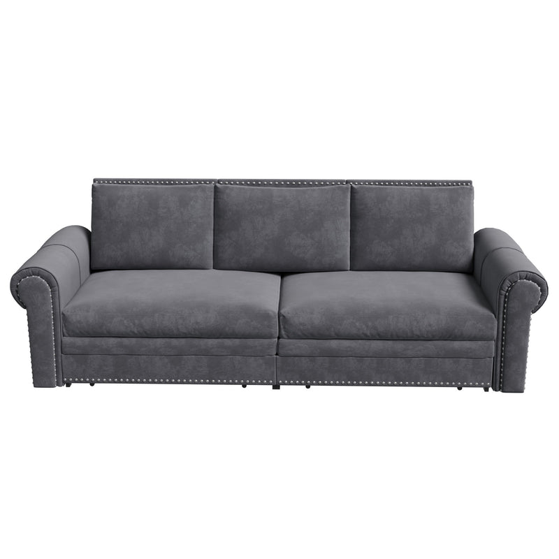3 In 1 Convertible Sleeper Sofa With Nailhead Trim & Rolled Arm