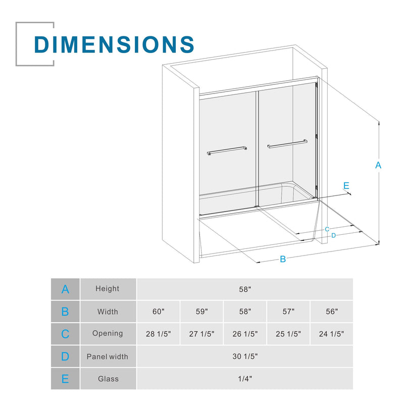 Goodyo - Double Sliding Bathtub Shower Door With Sgcc Clear Tempered Glass