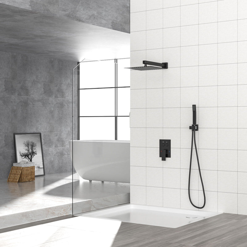Dual Shower Head System With Square Rain Shower And Rough In Valve