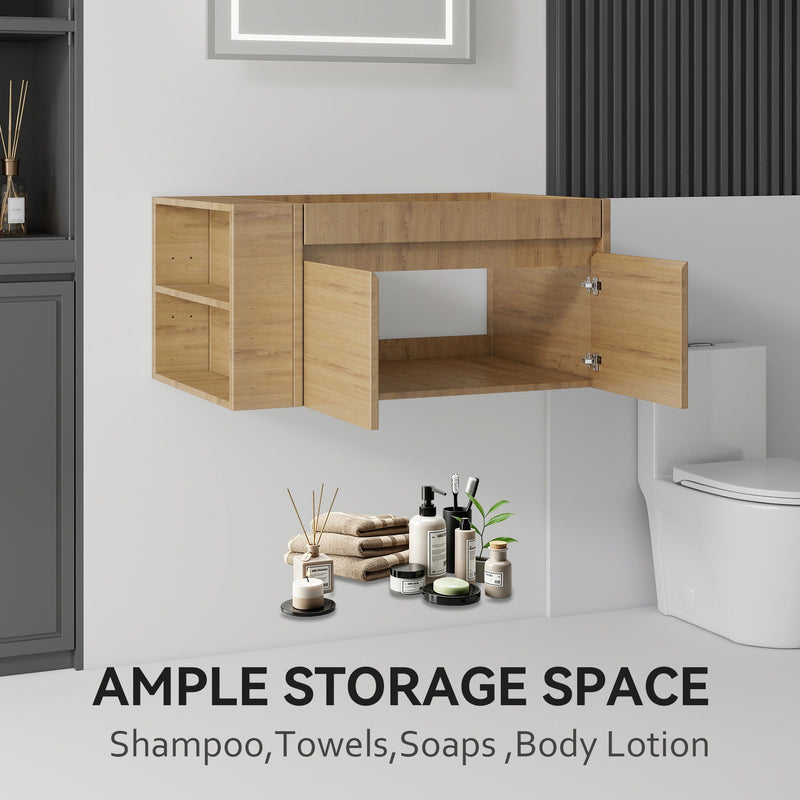 Floating Bathroom Vanity Cabinet, Soft Close Double Drawers, Open Side Storage, Wall Mounted, Cabinet Only